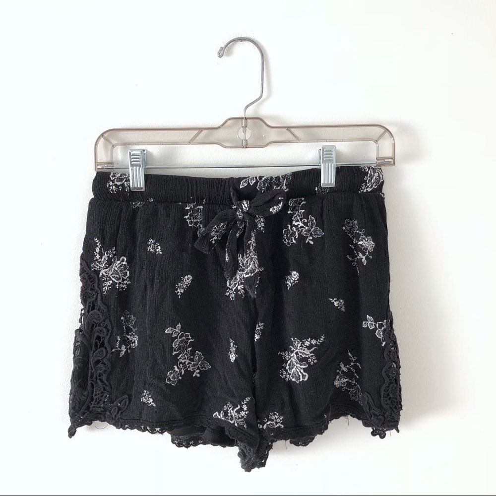 Black + White Floral Shorts